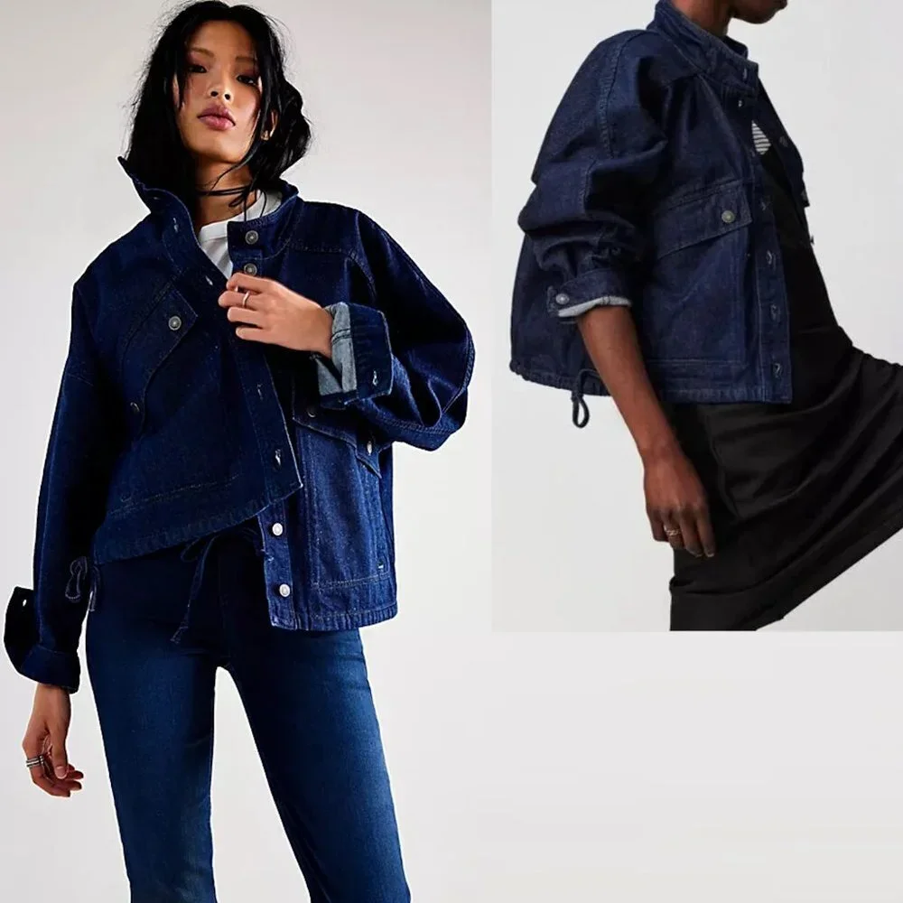 New Free People Casey Denim Blue Jacket Size XS - Picture 2 of 14